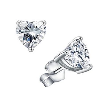 Sterling Silver Moissanite Heart Studs