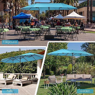 Costway 15FT Patio Double-Sided Umbrella Crank Outdoor Garden Market Sun Shade