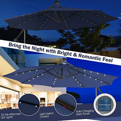 Costway 10FT Cantilever Solar Powered 32LED Lighted Patio Offset Umbrella Outdoor