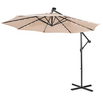 Costway 10FT Cantilever Solar Powered 32LED Lighted Patio Offset Umbrella Outdoor
