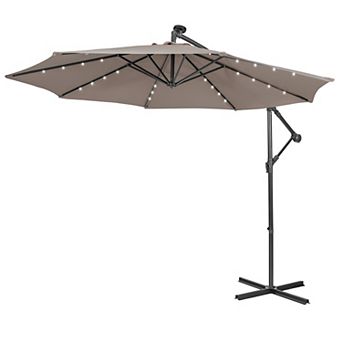 Costway 10FT Cantilever Solar Powered 32LED Lighted Patio Offset Umbrella Outdoor
