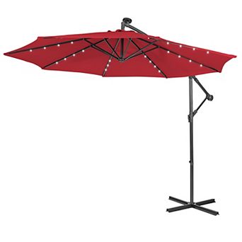 Costway 10FT Cantilever Solar Powered 32LED Lighted Patio Offset Umbrella Outdoor
