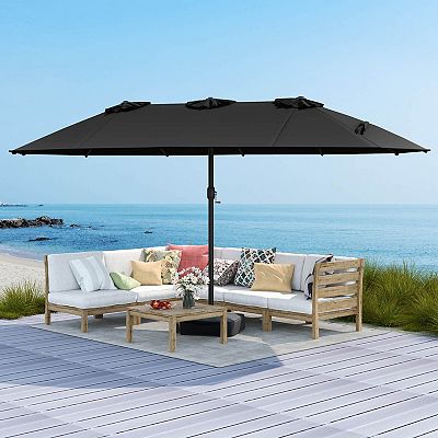 double level patio umbrella 15 FT Double-Sided Patio Umbrella with Base Included, Electric Misting  System 4-Level Wind Resistant Outdoor Market Umbrella - Bed Bath & Beyond