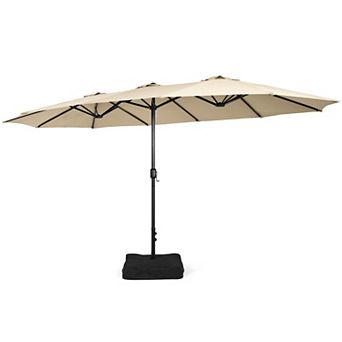Costway 15FT Double-Sided Twin Patio Umbrella Sun Shade Outdoor Crank Market Base