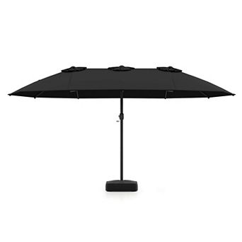 Costway 15FT Double-Sided Twin Patio Umbrella Sun Shade Outdoor Crank Market Base