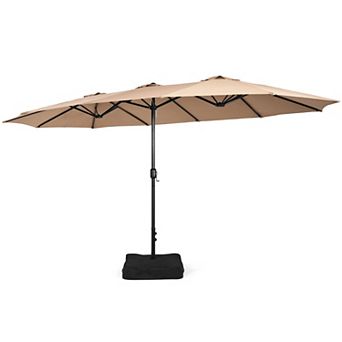 Costway 15FT Double-Sided Twin Patio Umbrella Sun Shade Outdoor Crank Market Base