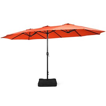 Costway 15FT Double-Sided Twin Patio Umbrella Sun Shade Outdoor Crank Market Base