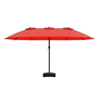 Costway 15FT Double-Sided Twin Patio Umbrella Sun Shade Outdoor Crank Market Base