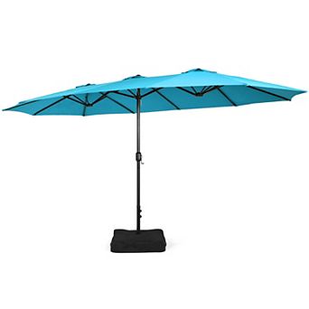 Costway 15FT Double-Sided Twin Patio Umbrella Sun Shade Outdoor Crank Market Base