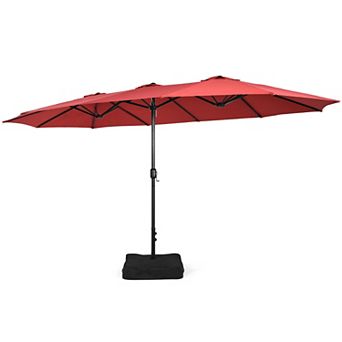 Costway 15FT Double-Sided Twin Patio Umbrella Sun Shade Outdoor Crank Market Base
