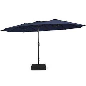 Costway 15FT Double-Sided Twin Patio Umbrella Sun Shade Outdoor Crank Market Base