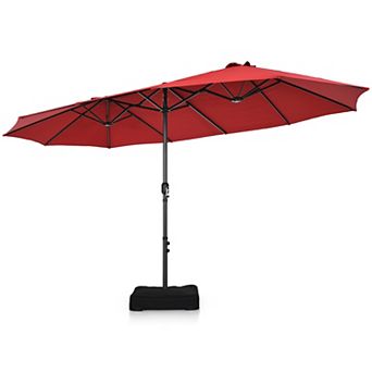 Costway 15FT Double-Sided Twin Patio Umbrella Sun Shade Outdoor Crank Market Base