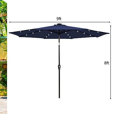 Costway 9' Solar LED Lighted Patio Market Umbrella Tilt Adjustment Crank Lift