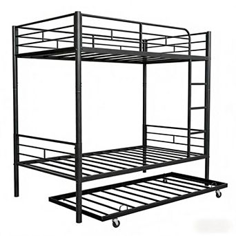Lufeiya Twin Over Twin Bunk Bed with Trundle,Convertible to Two Twin Beds,Metal Frame with Guardrail