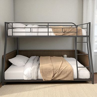 Lufeiya Metal Twin Over Full Bunk Bed Frame with Guardrails, Ladder, Wood Slats, Low Profile