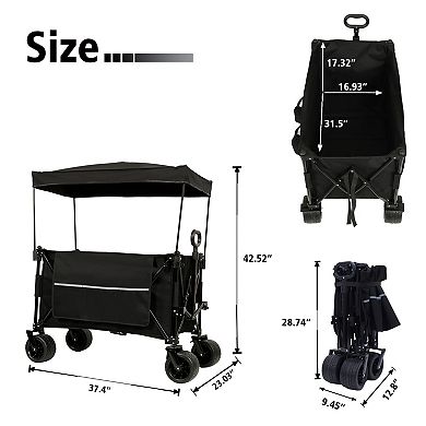 WOW PIONEER Heavy-Duty Collapsible Utility Wagon with Canopy and All-Terrain Wheels