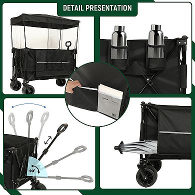 WOW PIONEER Heavy-Duty Collapsible Utility Wagon with Canopy and All-Terrain Wheels