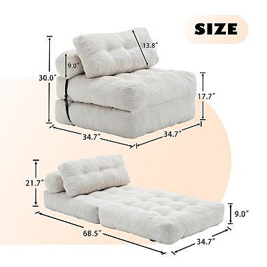 Lufeiya Folding Sofa Bed Convertible Sleeper Chair, Corduroy Lounge Chair with Pillow, Single Sofa