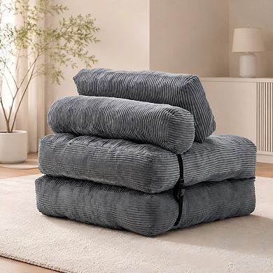 Lufeiya Folding Sofa Bed Convertible Sleeper Chair, Corduroy Lounge Chair with Pillow, Single Sofa