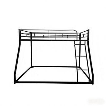 Lufeiya Twin Over Full Metal Bunk Bed with Safety Guardrails, Wooden Slats and Noise-Free Support