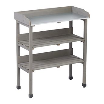 WOW PIONEER Solid Wood Three-Tier Outdoor Potting Workbench with Metal Top