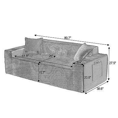 Lufeiya 3 Seater Boneless Sofa, Corduroy Cloud Couch with Pocket Spring Support, No Assembly