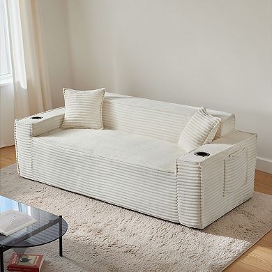 Lufeiya 3 Seater Boneless Sofa, Corduroy Cloud Couch with Pocket Spring Support, No Assembly