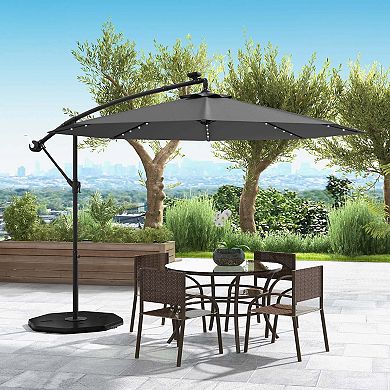 Costway 10 Ft Patio Solar LED 40 Lights Offset Umbrella Crank Cross Base