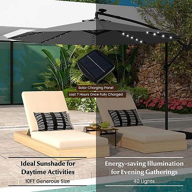 Costway 10 Ft Patio Solar LED 40 Lights Offset Umbrella Crank Cross Base