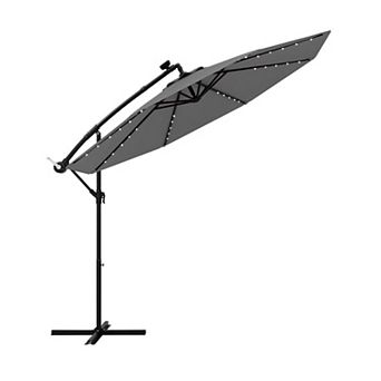 Costway 10 Ft Patio Solar LED 40 Lights Offset Umbrella Crank Cross Base