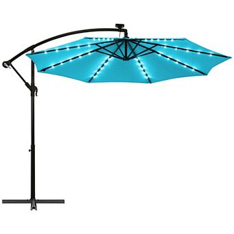 Costway 10 Ft Patio Solar LED 40 Lights Offset Umbrella Crank Cross Base