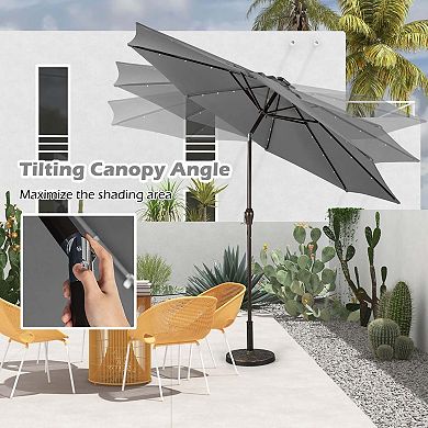 Costway 10' Solar LED Lighted Patio Market Umbrella Shade Tilt Adjustment Crank
