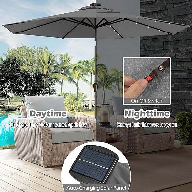 Costway 10' Solar LED Lighted Patio Market Umbrella Shade Tilt Adjustment Crank