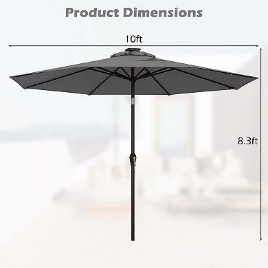 Costway 10' Solar LED Lighted Patio Market Umbrella Shade Tilt Adjustment Crank