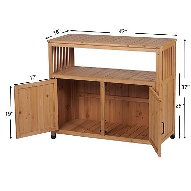 WOW PIONEER Solid Wood Outdoor Patio Bar Table Set with Storage Cabinet Sideboard