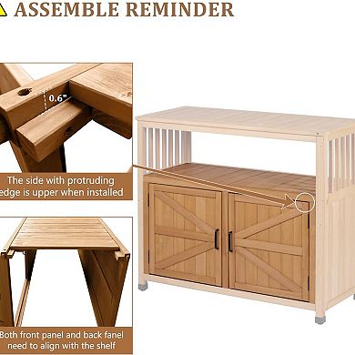 WOW PIONEER Solid Wood Outdoor Patio Bar Table Set with Storage Cabinet Sideboard