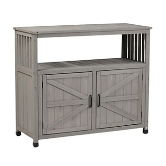 WOW PIONEER Solid Wood Outdoor Patio Bar Table Set with Storage Cabinet Sideboard