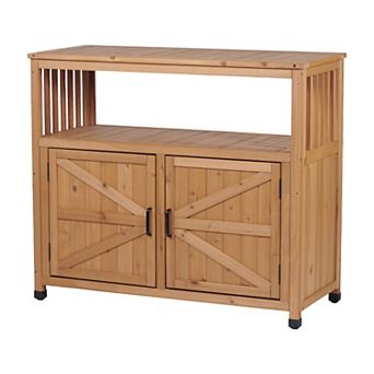 WOW PIONEER Solid Wood Outdoor Patio Bar Table Set with Storage Cabinet Sideboard