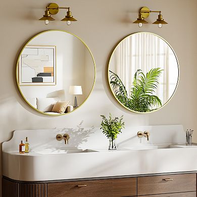 Morden Gold 36 in. W x 36 in. H Round Aluminum Alloy Frame Vanity Wall Mirror