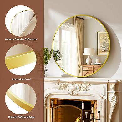 Morden Gold 36 in. W x 36 in. H Round Aluminum Alloy Frame Vanity Wall Mirror
