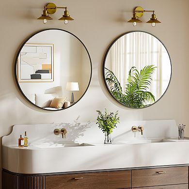 Morden Black 36 in. W x 36 in. H Round Aluminum Alloy Frame Vanity Wall Mirror
