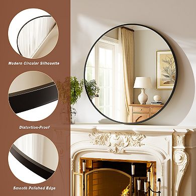 Morden Black 36 in. W x 36 in. H Round Aluminum Alloy Frame Vanity Wall Mirror