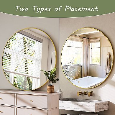 Morden Gold 24 in. W x 24 in. H Round Aluminum Alloy Frame Vanity Wall Mirror