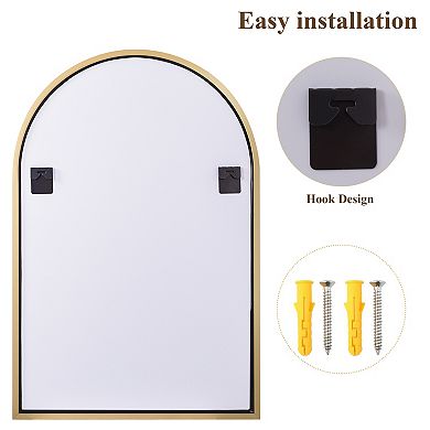 Morden Gold 24 in. W x 36 in. H Arched Aluminum Alloy Framed Vanity Wall Mirror