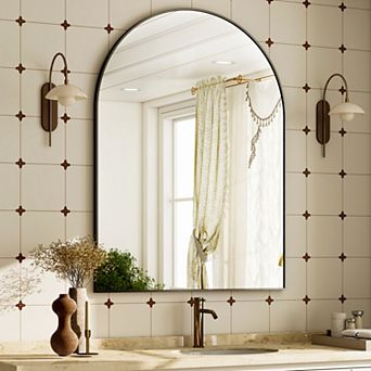 Morden Black 24 in W x 36 in H Arched Aluminum Alloy Framed Vanity Wall Mirror