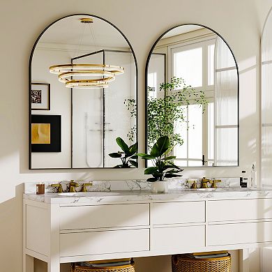 Morden Black 24 in. W x 36 in. H Arched Aluminum Alloy Framed Vanity Wall Mirror