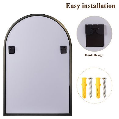 Morden Black 24 in. W x 36 in. H Arched Aluminum Alloy Framed Vanity Wall Mirror