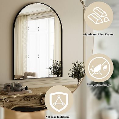 Morden Black 24 in. W x 36 in. H Arched Aluminum Alloy Framed Vanity Wall Mirror