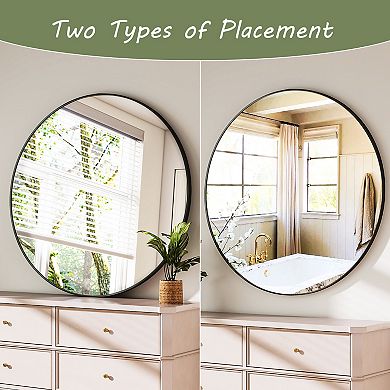 Morden Black 30 in. W x 30 in. H Round Aluminum Alloy Frame Vanity Wall Mirror