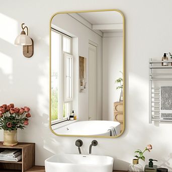 Classic Gold 24 in W x 36 in H Rectangle Aluminum Alloy Frame Vanity Wall Mirror